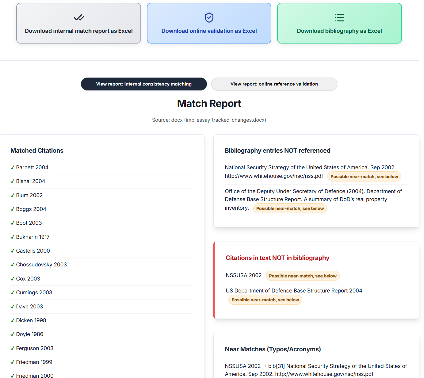 Example report view screenshot (matches and summary)